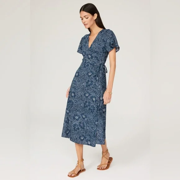 Marine Layer Emlyn Wrap Midi Dress Medium - Picture 2 of 14